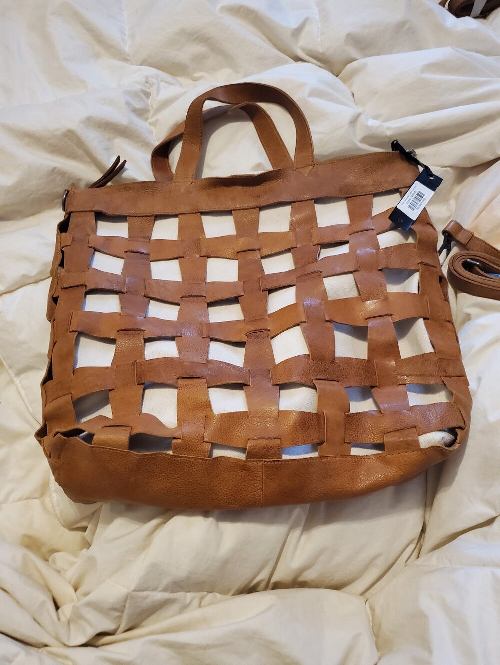 latico Paloma Handcrafted Leather Lattice Tote in Cognac Brown